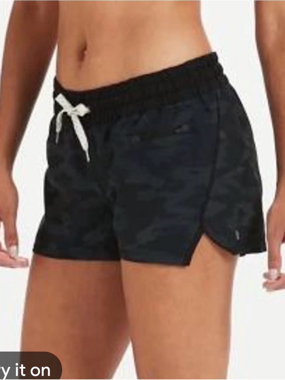 Vuori Black Athletic Women's Shorts with White Drawstring
